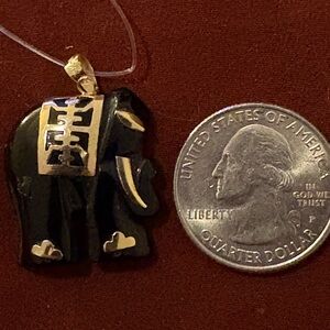 Chic Black Onyx with 14K Gold Elephant Pendant Necklace